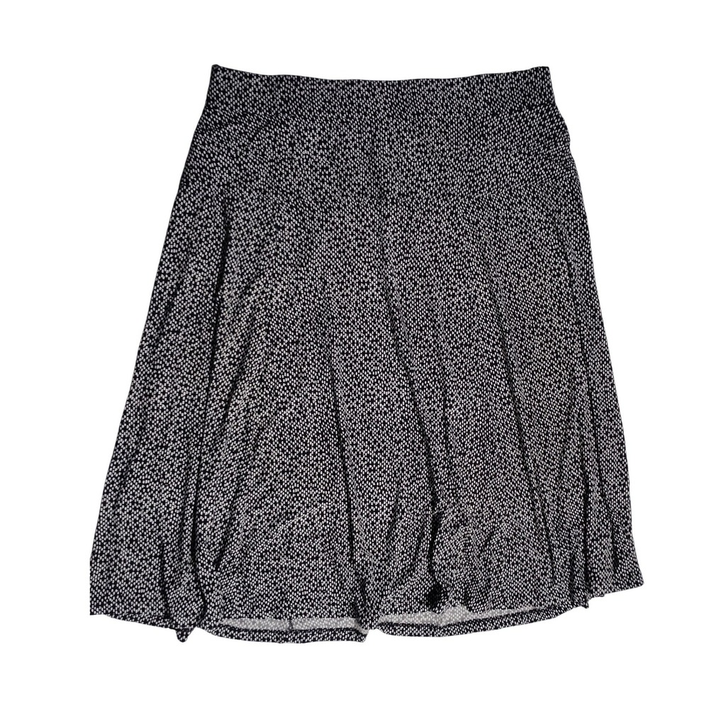 Roz & Ali Womens 1X Black White Geometric Dotted Print A-Line Midi Skirt Pull On